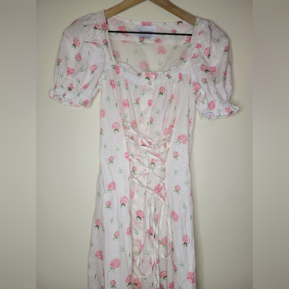 Sleeper Marquise 100% linen dress in roses, sz xs - Picture 7 of 13